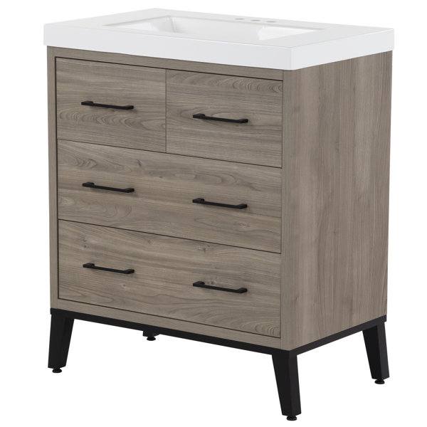 Foundstone™ Nyle 31.06'' Freestanding Single Bathroom Vanity with Solid Surface Vanity Top